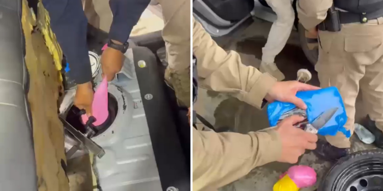 VÍDEO: homens se desmentem em abordagem e polícia descobre drogas escondidas em bexigas dentro de tanque de combustíveis, no Paraná