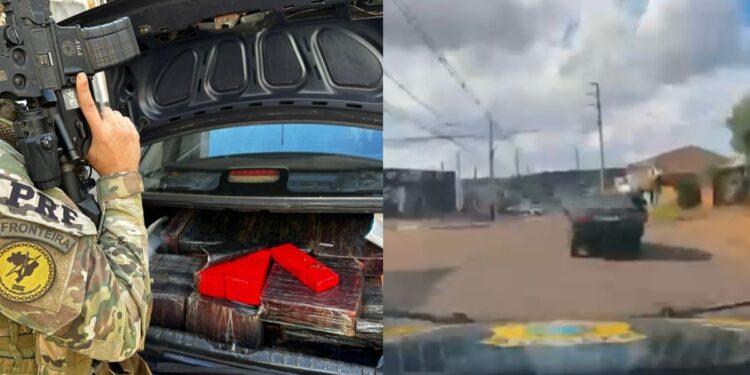 VÍDEO: motorista tenta fugir, polícia persegue carro por 4 km e policiais encontram porta-malas lotado de maconha, no PR